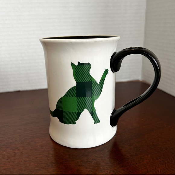 Ashland Kitty Cat Plaid Green And White Coffee Mug With Golden Paw Spoon - Picture 4 of 7